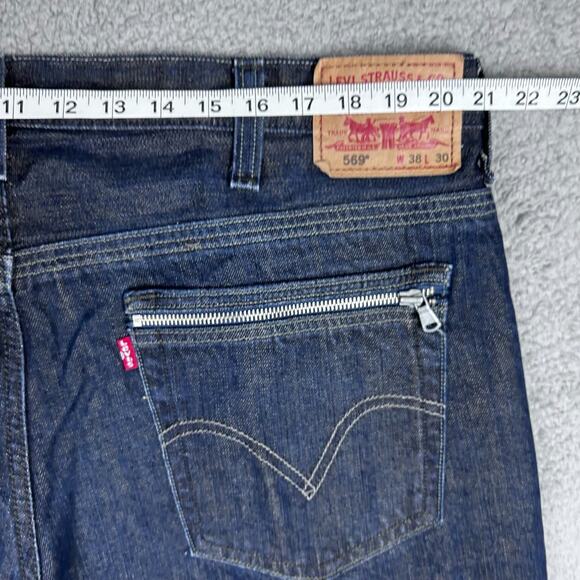 Levi's 569 Straight Leg Jean Mens 38x30 Dark Blue Denim Loose Fit Zip Pocket - Picture 13 of 14